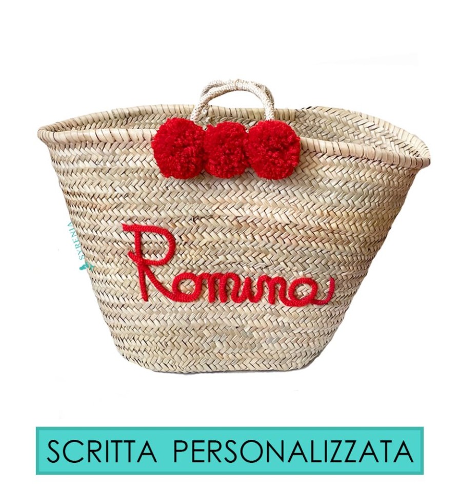 Borse Di Paglia Syrenia | Borsa Di Paglia Con Scritta Personalizzata Rossa