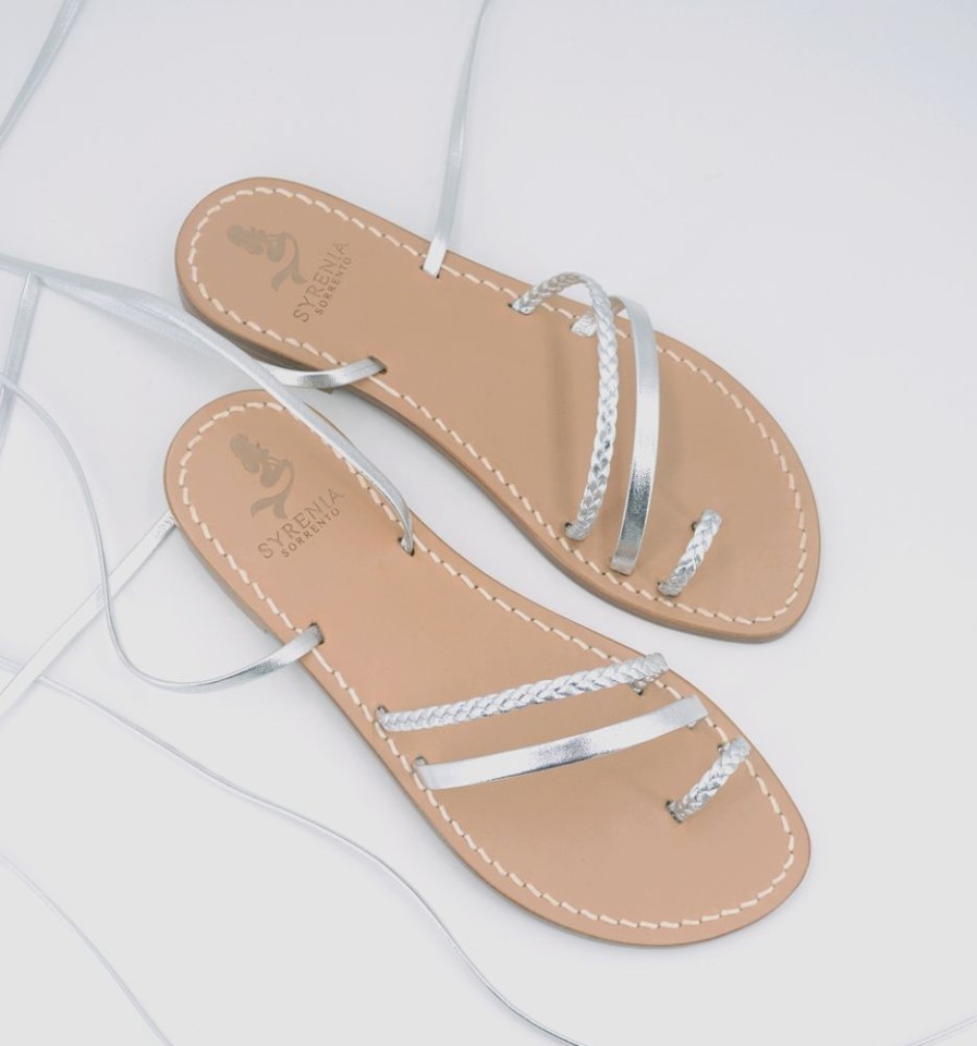 Sandali Syrenia | Sandali Santorini Gladiator Con Treccina Pelle Argento