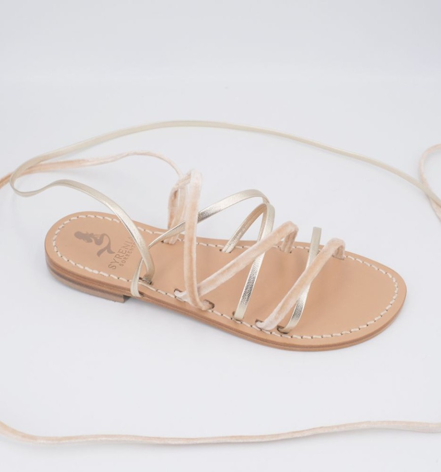 Sandali Syrenia | Sandali Dea Gladiator Velluto Champagne Pelle Oro