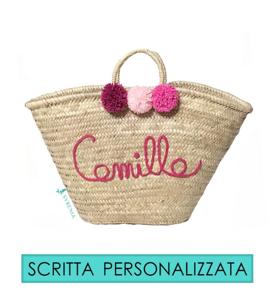 Borse Di Paglia Syrenia | Borsa Di Paglia Con Scritta Personalizzata Fucsia