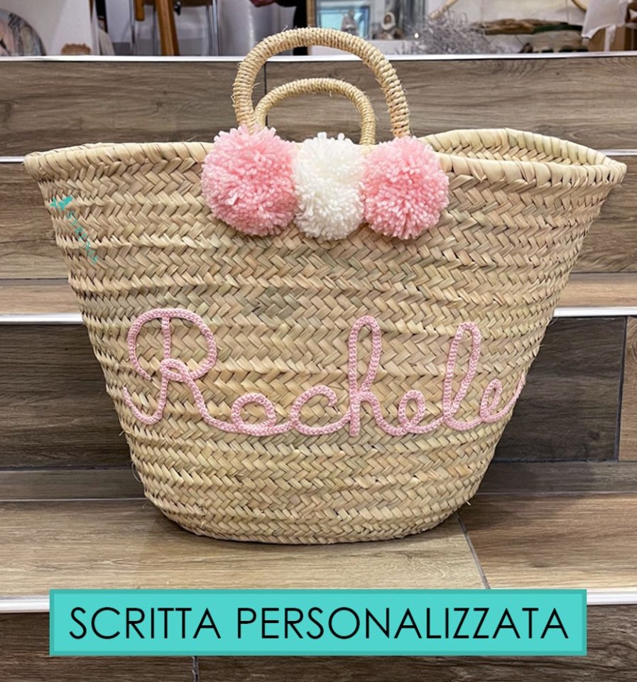 Borse Di Paglia Syrenia | Borsa Di Paglia Con Scritta Personalizzata Rosa