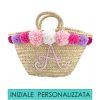 Borse Di Paglia Syrenia | Borsa Di Paglia Con Iniziale Personalizzata Rosa Mix