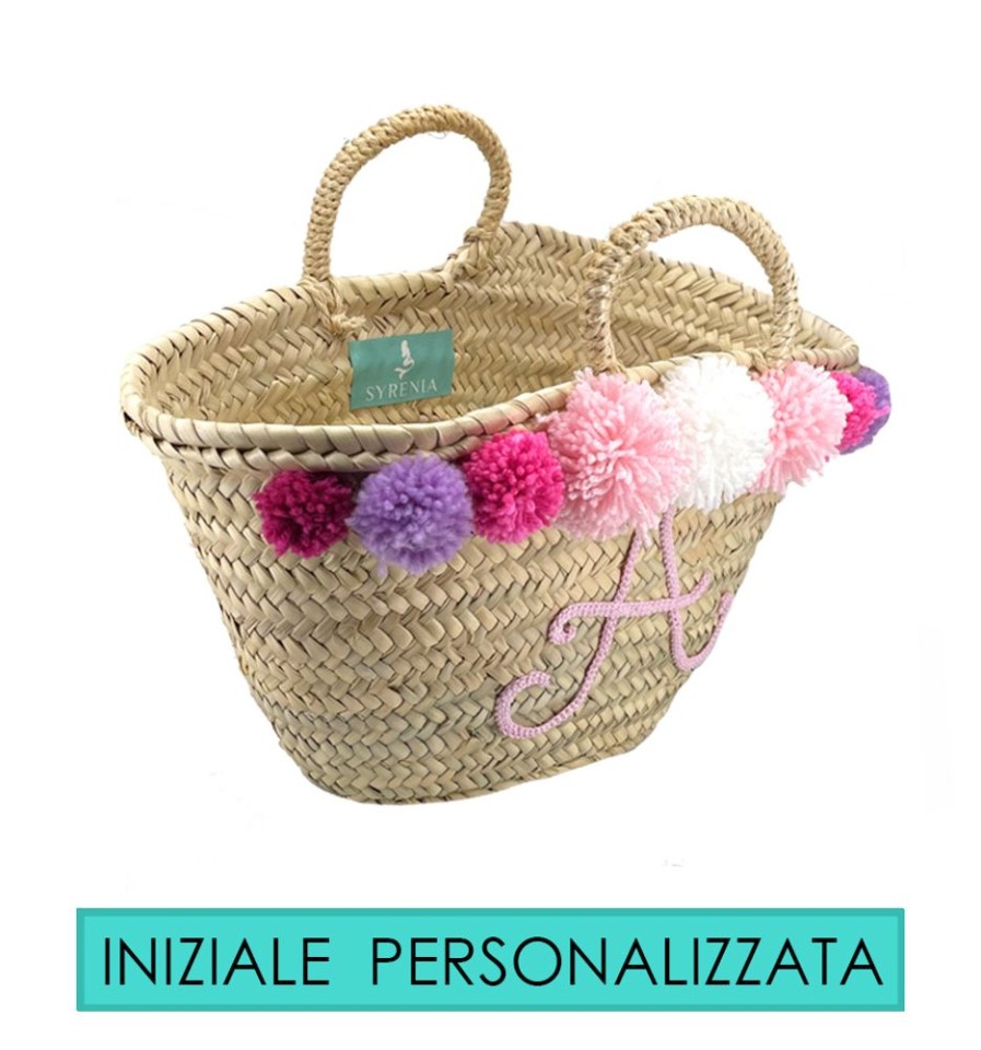 Borse Di Paglia Syrenia | Borsa Di Paglia Con Iniziale Personalizzata Rosa Mix